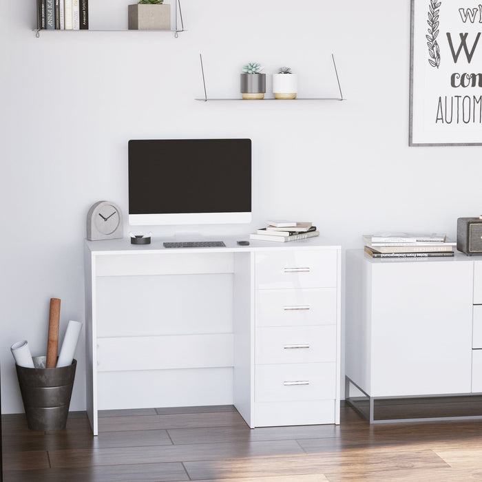 White High Gloss Computer Writing Desk With Drawers