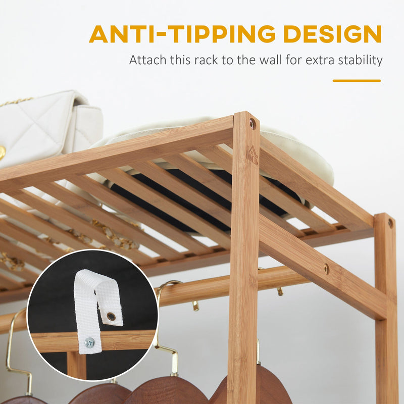 6-Tier Bamboo Clothes Rack with Hanging Rod