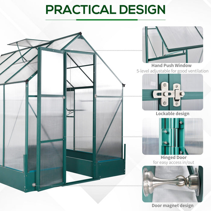 6x8ft Polycarbonate Greenhouse, Custom Interior, Steel Frame