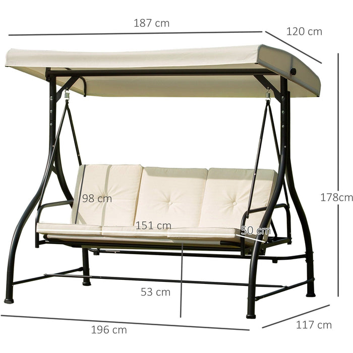 3 Seater Outdoor Swing Chair With Cushions and Canopy
