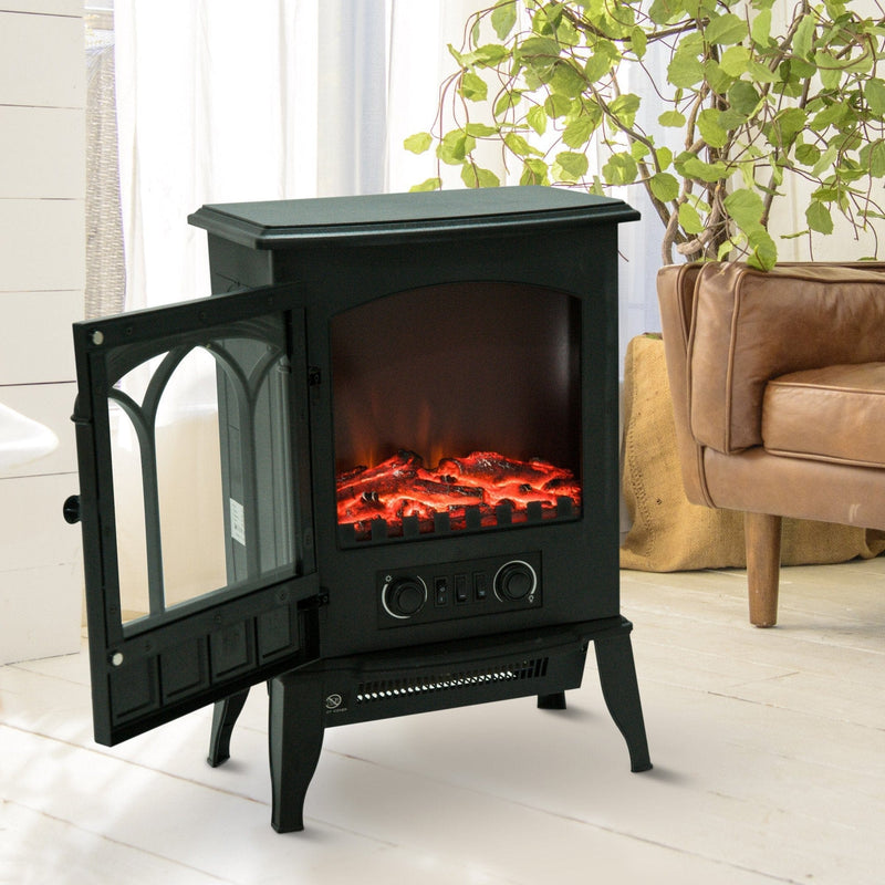 Freestanding Electric Fireplace Heater, 1000W/2000W
