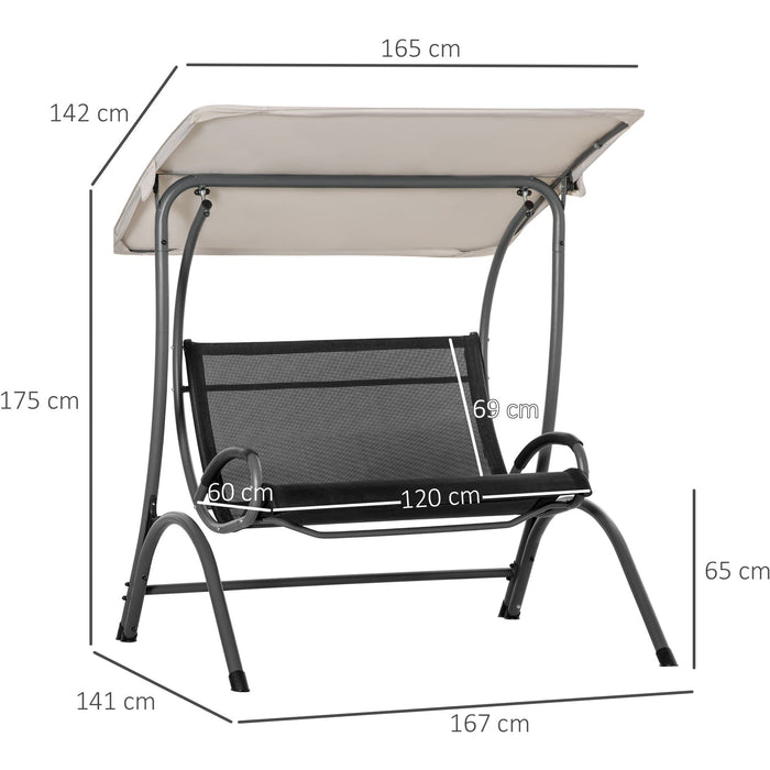 2 Seater Swing Chair With Tilting Canopy, Texteline Seats