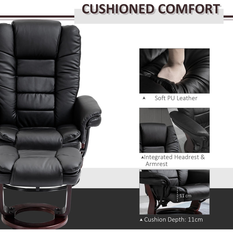 Black Manual Recliner Chair & Footrest Set with Swivel Base