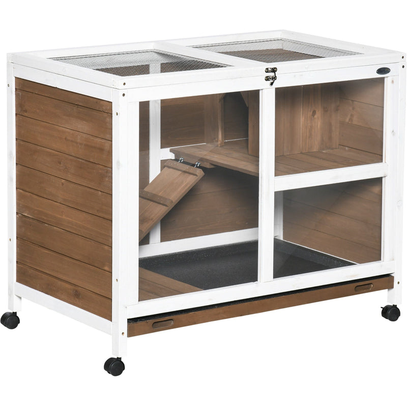 2 Level Indoor Rabbit Hutch With Wheels, Brown