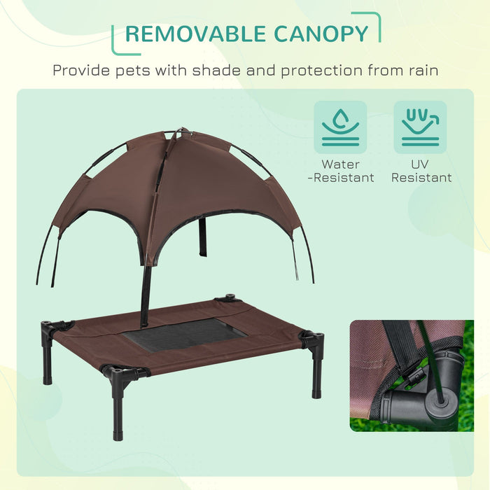 Small Raised Dog Bed with Canopy, Coffee - (61x46x62cm)