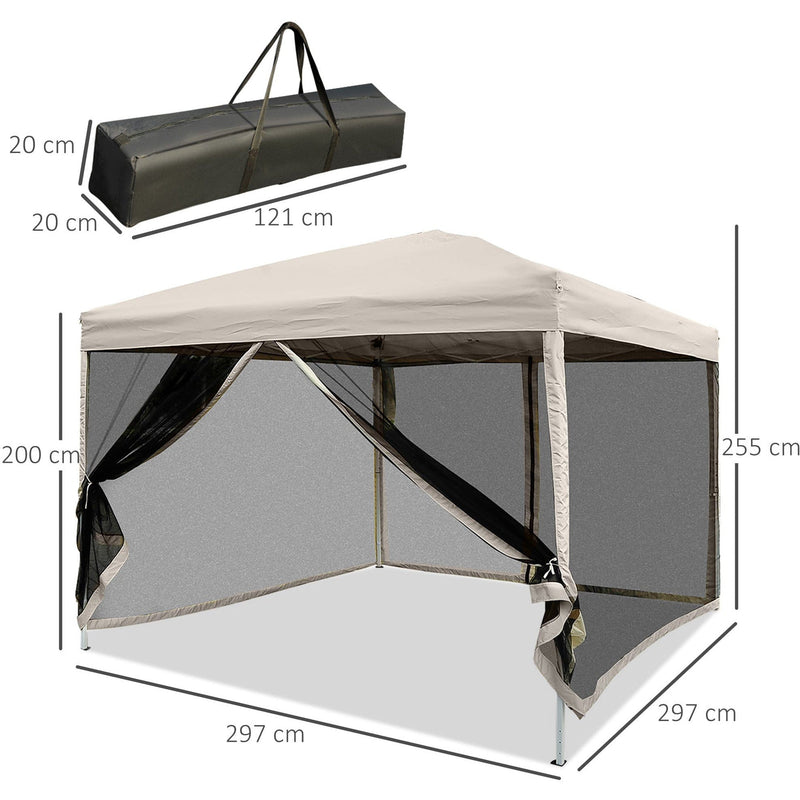 3x3 Pop Up Gazebo With Mesh Sides, Tan