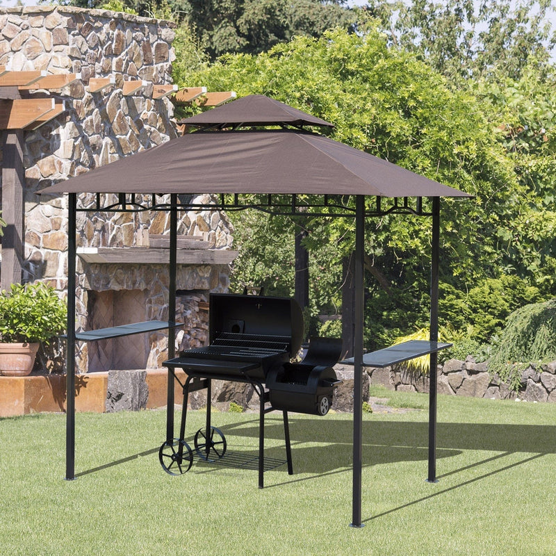 BBQ Gazebo Grill Canopy, 8ft Double-Tier, Coffee