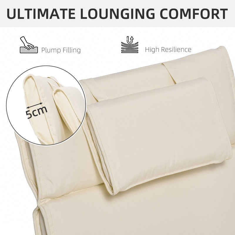 Garden Sun Lounger Cushion with Pillow, White Outsunny