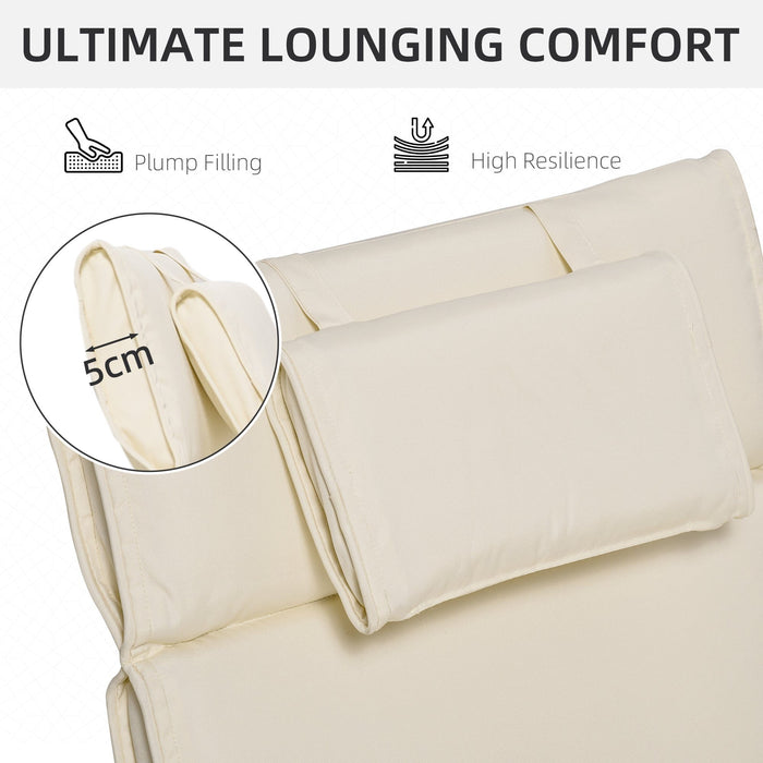 Garden Sun Lounger Cushion with Pillow, White