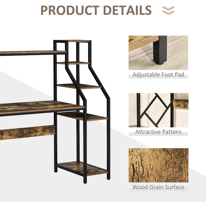 Industrial Computer Desk With Shelves, Rustic Brown