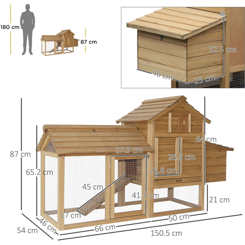 Chicken Coop and Run, For 2 Chickens, 150.5x54x87cm