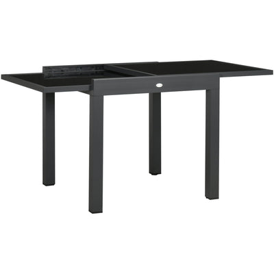 Extending Garden Table - Sturdy Aluminium Frame and Tempered Glass Tabletop, 80/160 x 80 x 75 cm, Black Outsunny