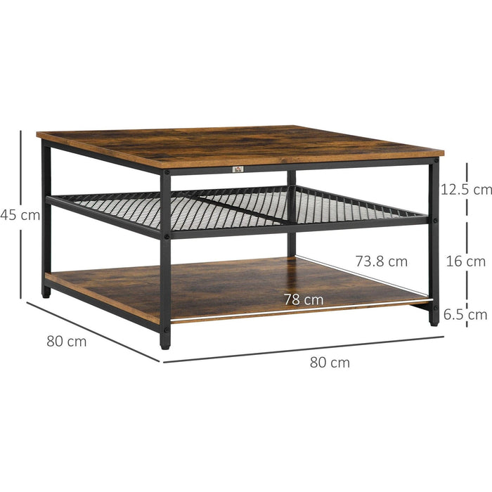 Square Coffee Table with Storage, Rustic Industrial