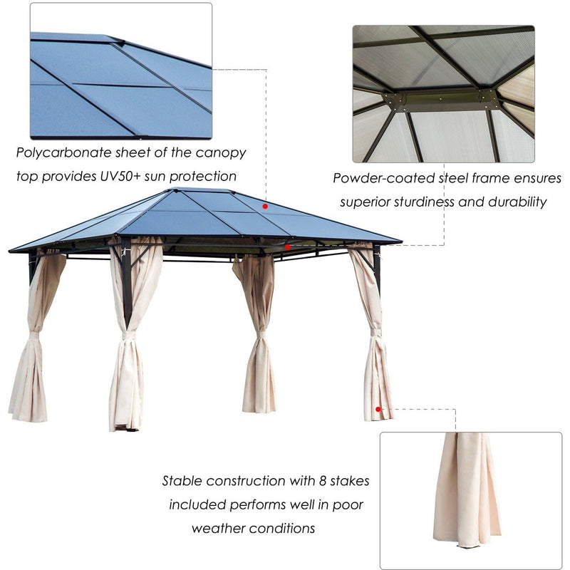 Metal Frame Gazebo, Polycarbonate Roof, 3.6x3m, Brown
