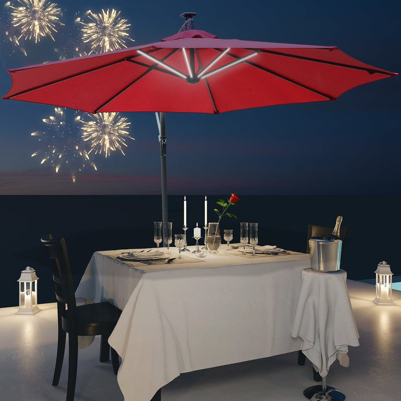 3m Banana Cantilever Patio Umbrella With Lights, Cross Base