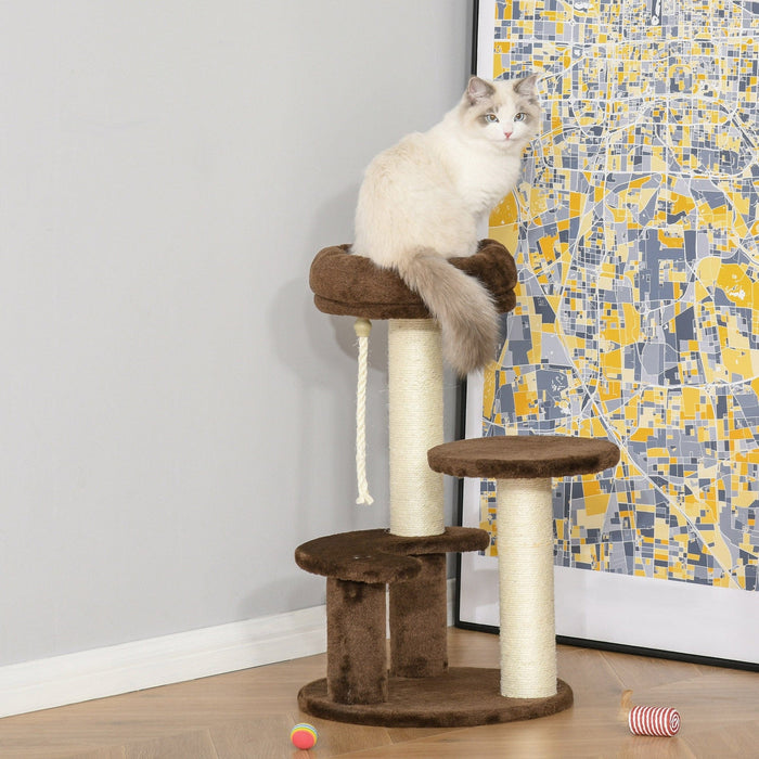 65cm Cat Tree, 2 Perch, Sisal Scratching Posts, Playhouse