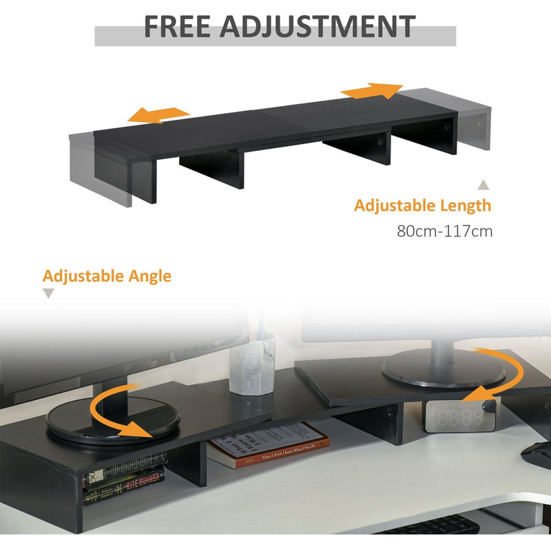 Wooden Dual Monitor Stand, Screen Riser, Black