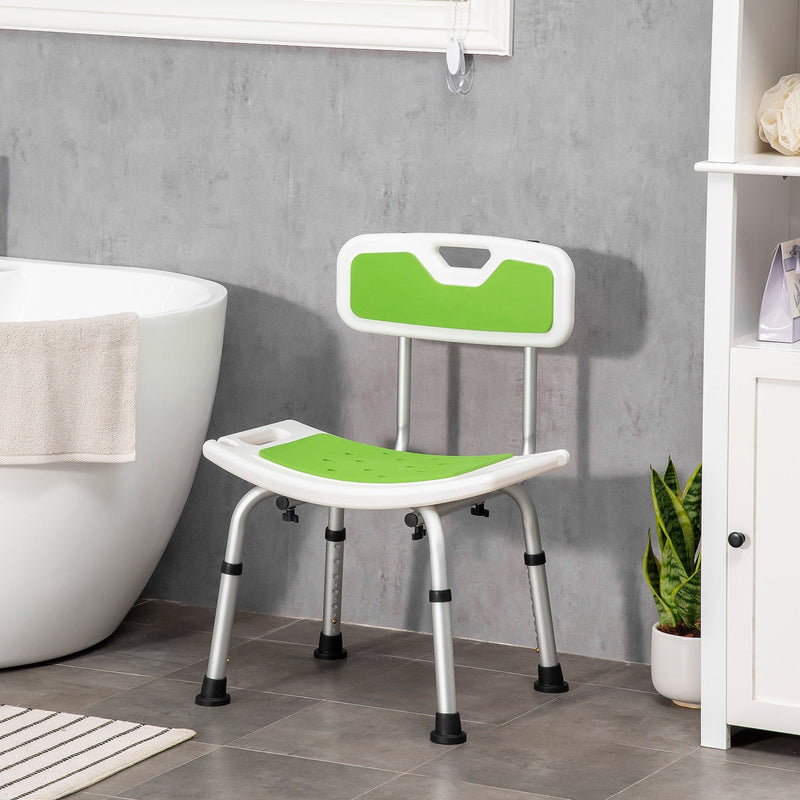 6-Level Adjustable Shower Stool with Backrest - Green