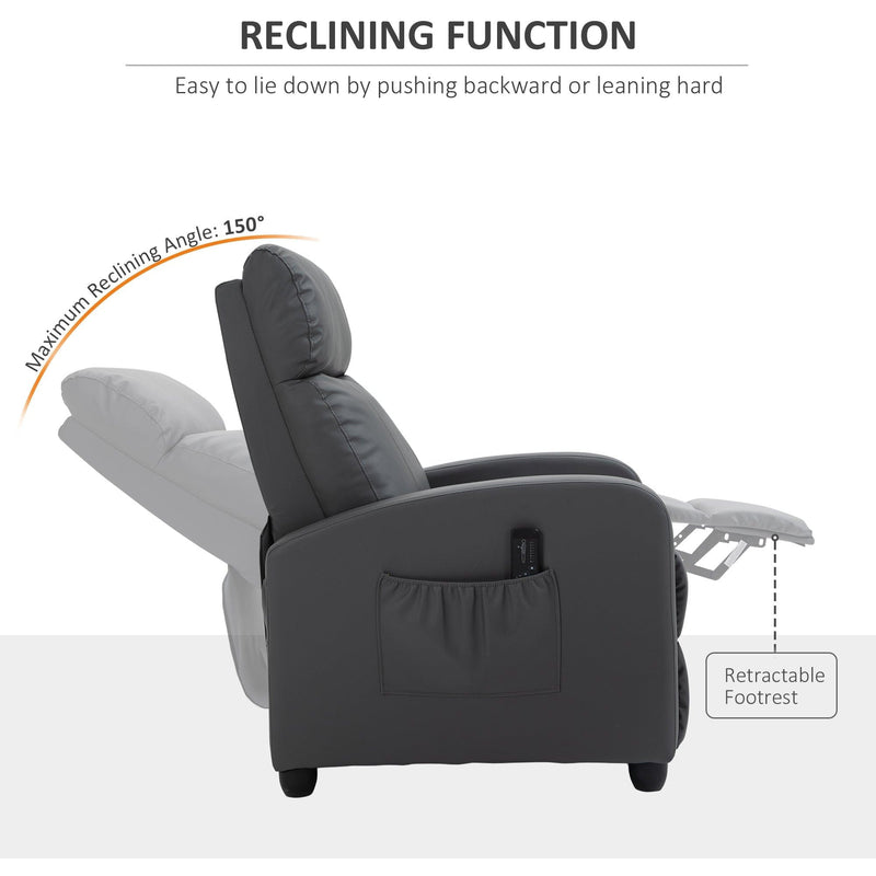 Leather Recliner Chair with Massage, Footrest, Remote, Black