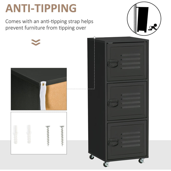 Black 3-Tier Rolling Storage Cabinet