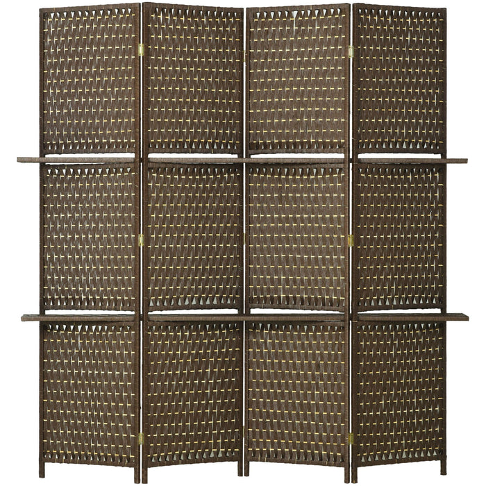 Brown 4-Panel Room Divider, 170cm