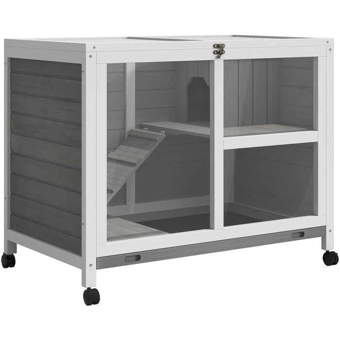 2 Level Indoor Rabbit Hutch With Wheels, Grey