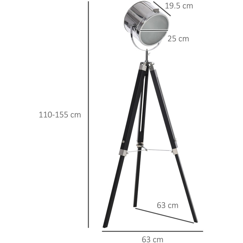 Black Tripod Floor Lamp with Wooden Legs & Steel Shade