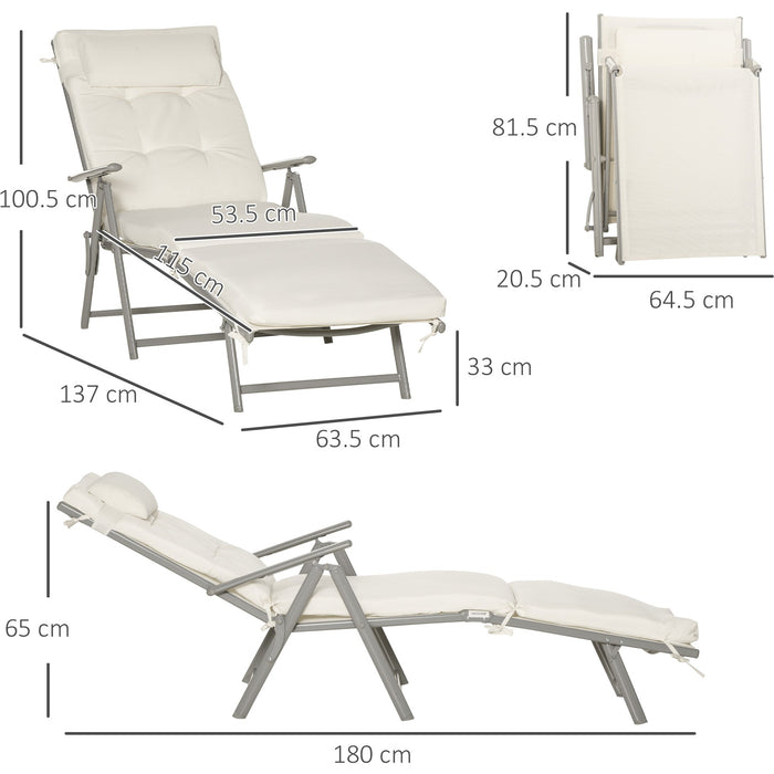 Adjustable Sun Lounger With Cushion, Cream/White