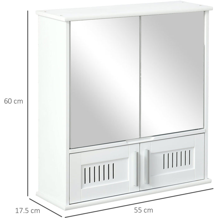 Wall Mounted Bathroom Mirror Cabinet, Double Doors 55 x 17cm
