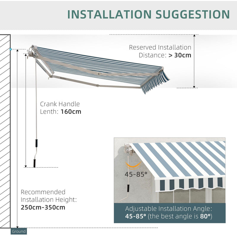 Manual Retractable Garden Patio Awning, 2.5m x 2m