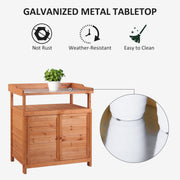 Potting Bench With Cupboard, Galvanized Top - 98x47x105 cm Outsunny