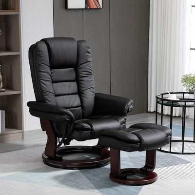 Black Manual Recliner Chair & Footrest Set with Swivel Base Homcom