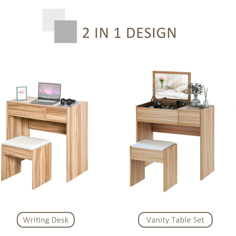 Dressing Table With Flip up Mirror and Cushioned Stool