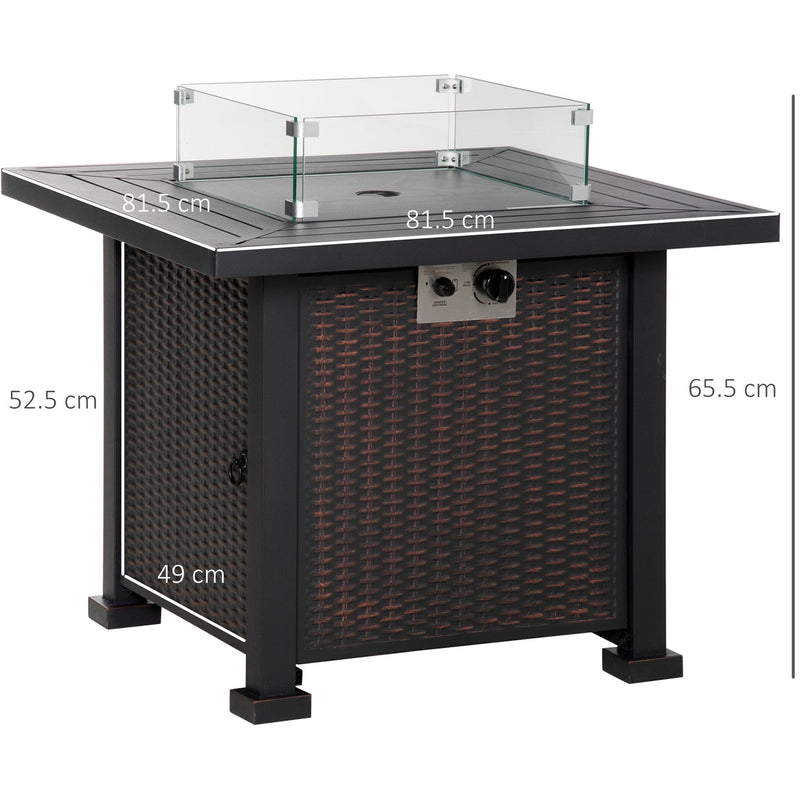 Outsunny Rattan Gas Fire Pit Table  Black 82x82x66cm