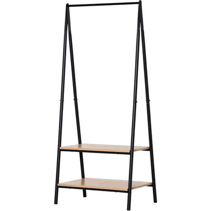 Black Metal Clothes Rail 2-Tier Storage Shelves