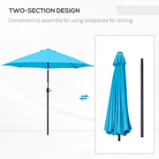 2.6M Patio Parasol with Aluminium Frame, Blue Outsunny