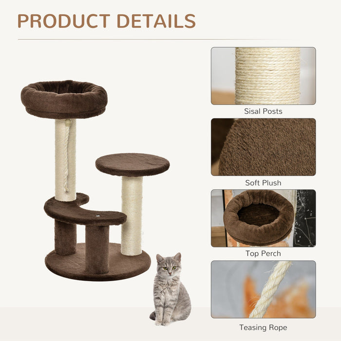 65cm Cat Tree, 2 Perch, Sisal Scratching Posts, Playhouse