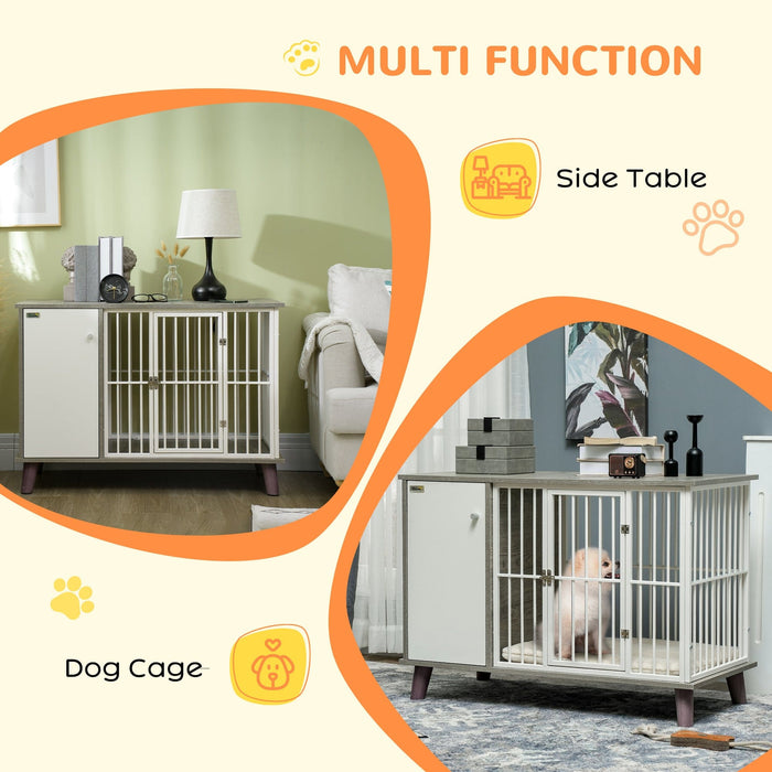 PawHut Grey Indoor Dog Crate with Cushion - 98x48x70.5cm