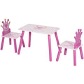 3-Piece Set Kids Wooden Table Chair with Crown Pattern Easy to Clean Gift for Girls Toddlers Age 3 to 8 Years Old Pink AOSOM