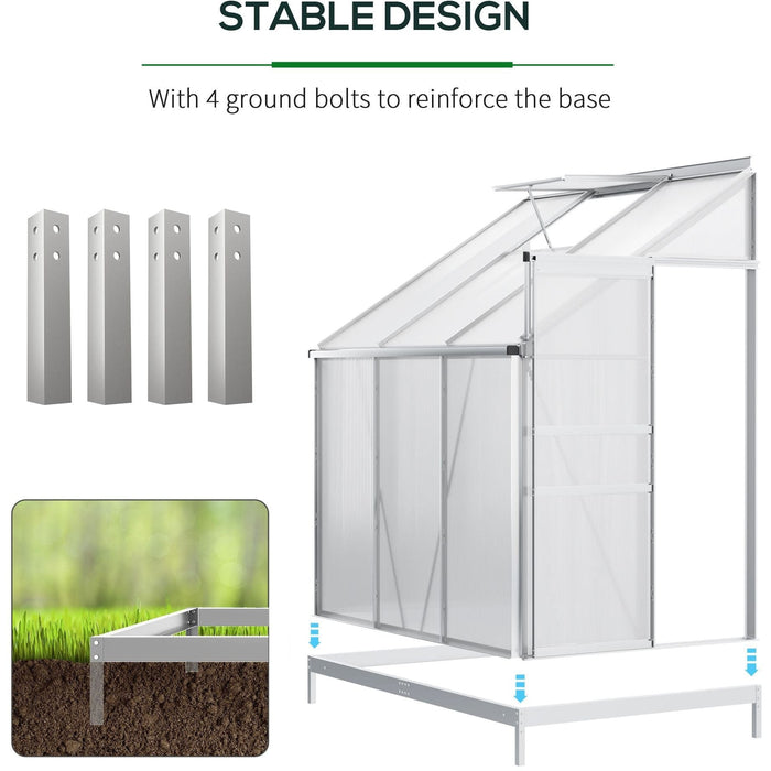 Lean to Greenhouse, Adjustable Vents, 6x4ft, Rain Gutter