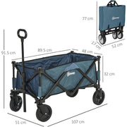 Outsunny Pull Along Cart Folding Cargo Wagon Trailer Trolley for Beach Garden Use with Telescopic Handle - Green Outsunny