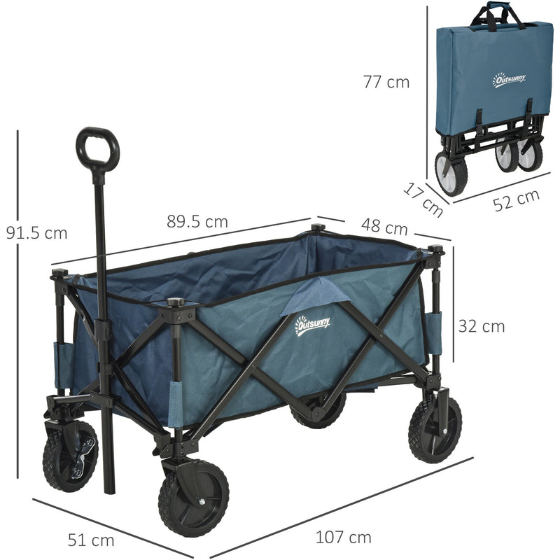 Outsunny Pull Along Cart Folding Cargo Wagon Trailer Trolley for Beach Garden Use with Telescopic Handle - Green Outsunny