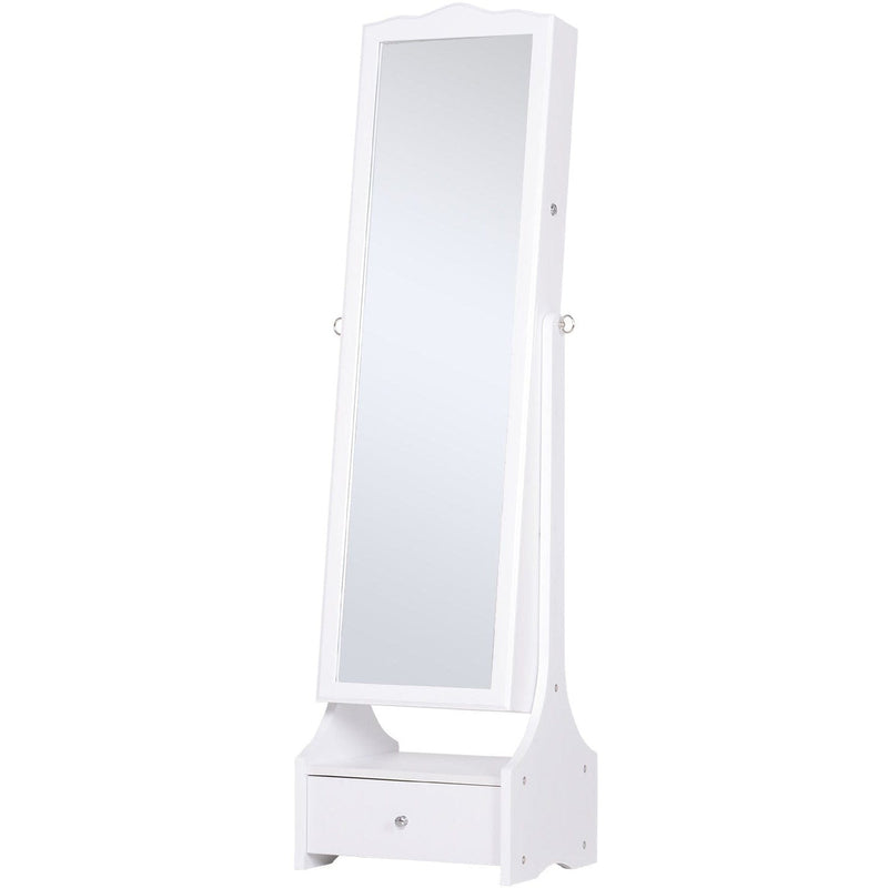 Mirrored Jewelry Cabinet, Full-Length Mirror, Flip-Over Shelf, Lock, White