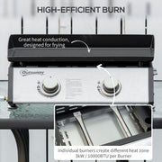 Outsunny Gas Plancha Grill with 2 Stainless Steel Burner, 6kW, Portable Tabletop Gas BBQ w/Non-Stick Griddle for Camping Picnic Garden Party Festival Outsunny