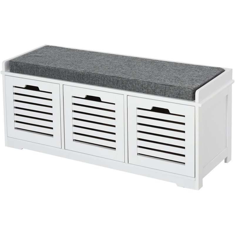 Shoe Storage Bench With Cushion and Drawers - White/Grey