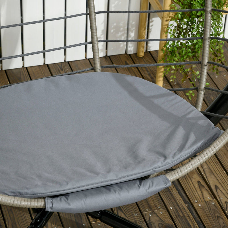 Large Grey Hanging Egg Chair, Foldable, Cushion, Metal Stand