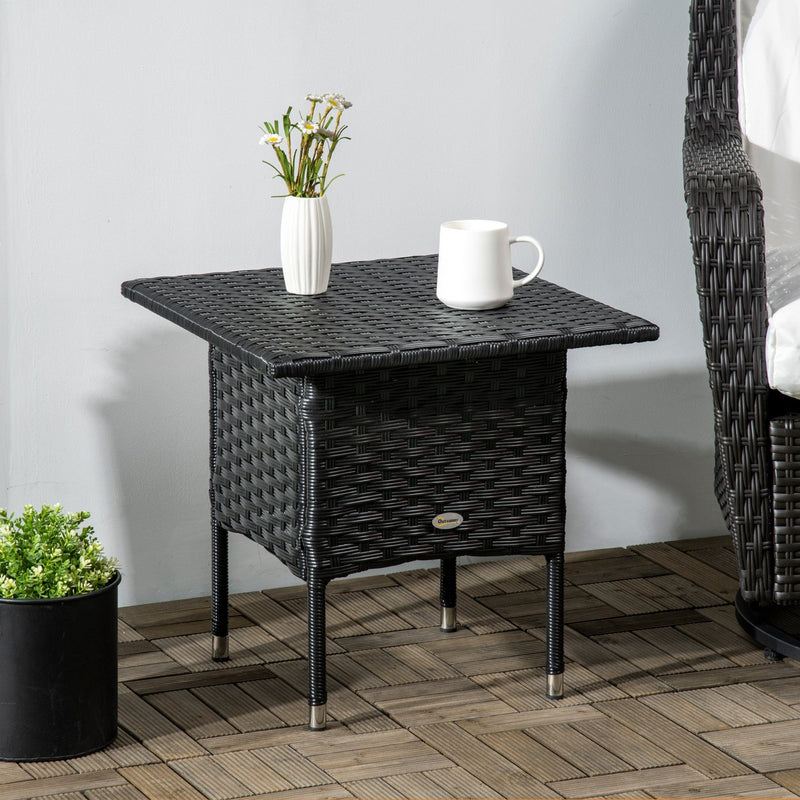 Outsunny Garden Rattan Table with Plastic Board - Black