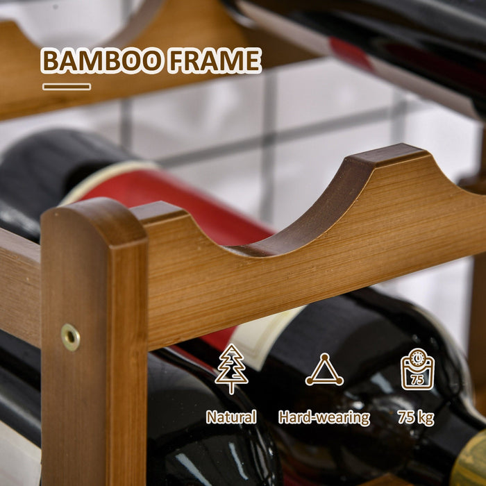 4-Tier Brown Bamboo Wine Rack for 16 Bottles