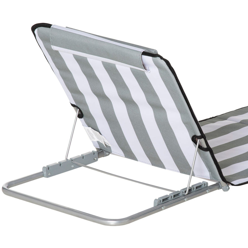 Outsunny Set of 2 Foldable Garden Beach Chair Mat Lightweight Outdoor Sun Lounger Seats Adjustable Back Metal Frame PE Fabric Head Pillow, Light Grey Outsunny