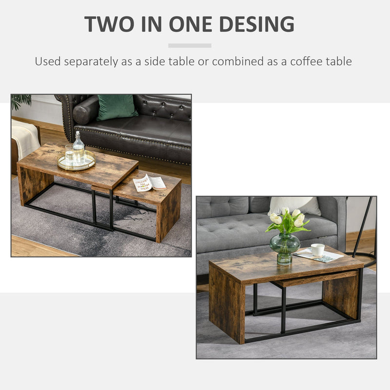 2pc Industrial Coffee Tables, Black & Brown